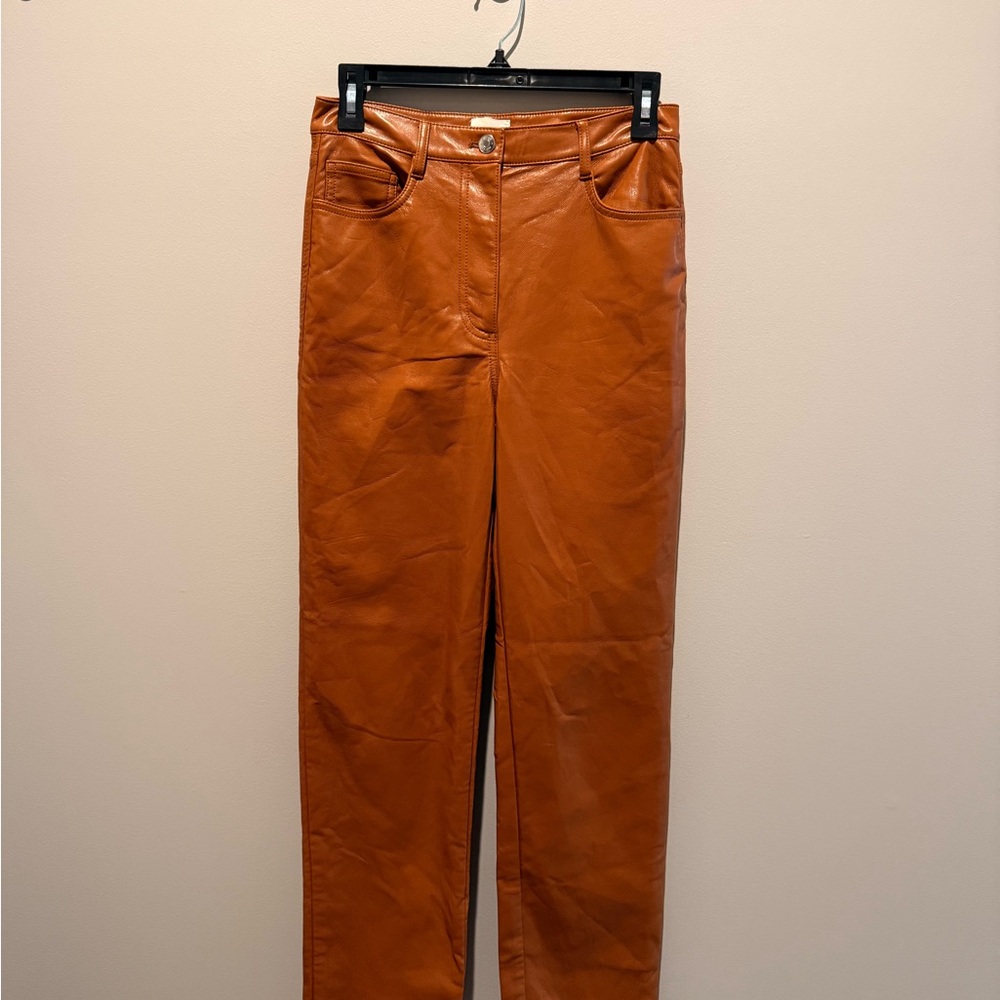 Aritzia Wilfred Melina Pant Women's 4 High Waisted Vegan Faux Leather Russet